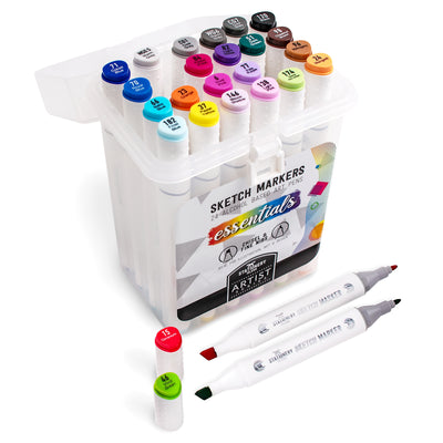 A set of 24 essential colours sketch markers in a hard carry case - Stationery Island