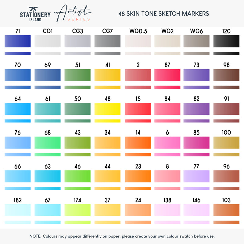 48 different shades of colour from the essential colours sketch markers - Stationery Island