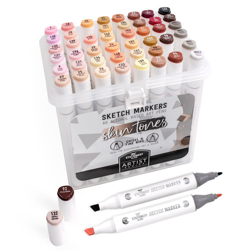 A set of 48 skin tone sketch markers in a hard carry case - Stationery Island
