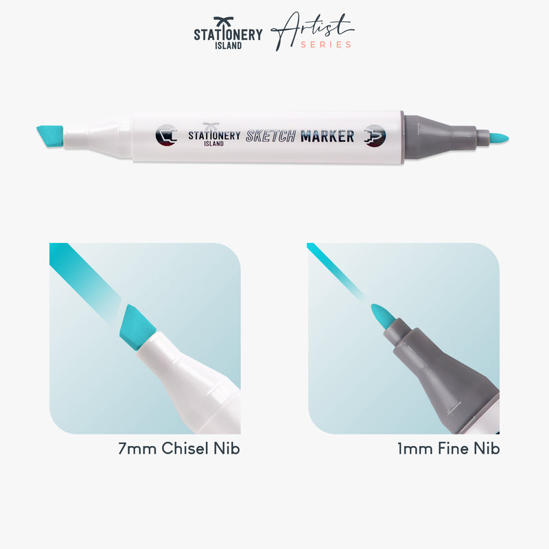 The essential colours sketch markers has a 1mm fine nib on one side and a 7mm chisel nib on the other side - Stationery Island
