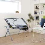 The Saba-TP drafting table placed inside a house to show the amount of space it takes - Stationery Island