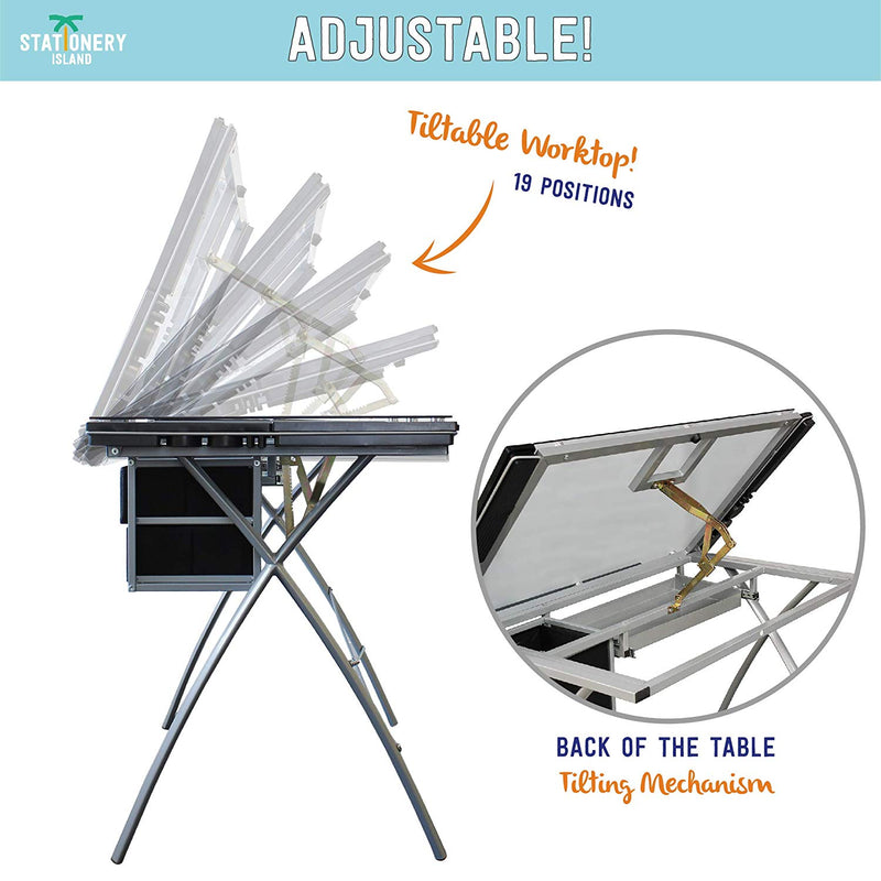 Adjustable Saba-TP drafting table with a worktop that can be tilted into 19 positions - Stationery Island 