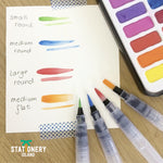 Brush sizes with size of brush strokes shown on paper - Stationery Island