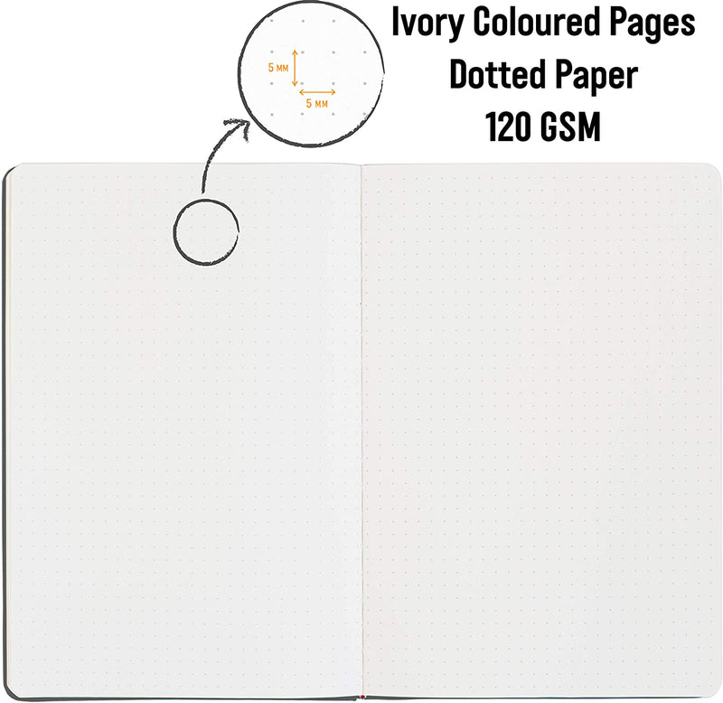 The Slate A5 dotted notebook, bullet journal has ivory coloured pages with 120gsm dotted paper - Stationery Island