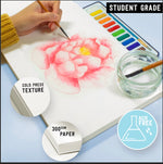 A picture of a flower being painted on the A4 student grade watercolour paper pad with 300gsm paper and 50 pages, which is acid free and has a cold pressed texture - Stationery Island