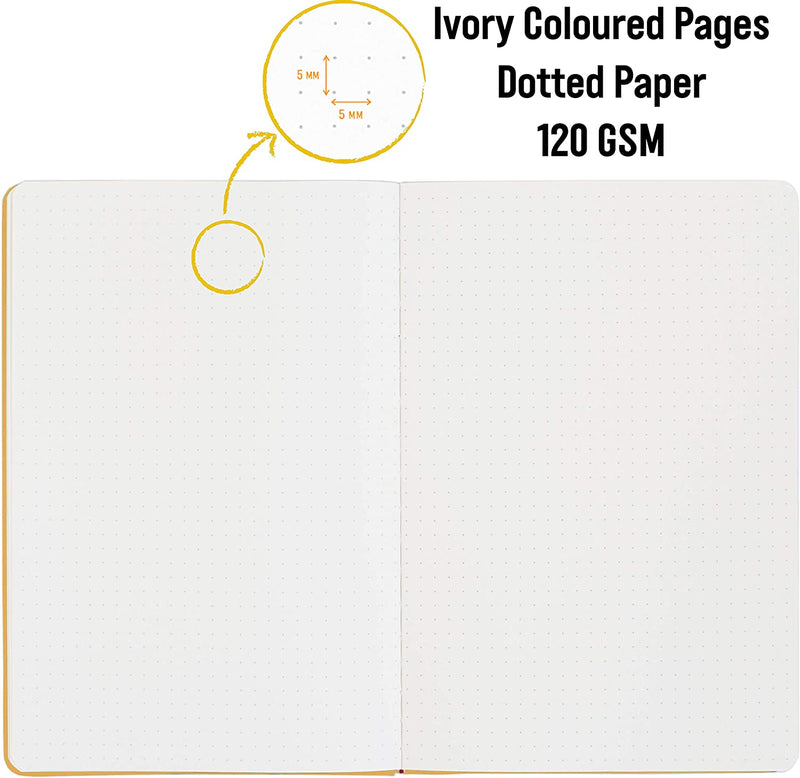 The Sunflower A5 dotted notebook, bullet journal has ivory coloured pages and 120 gsm dotted paper - Stationery Island