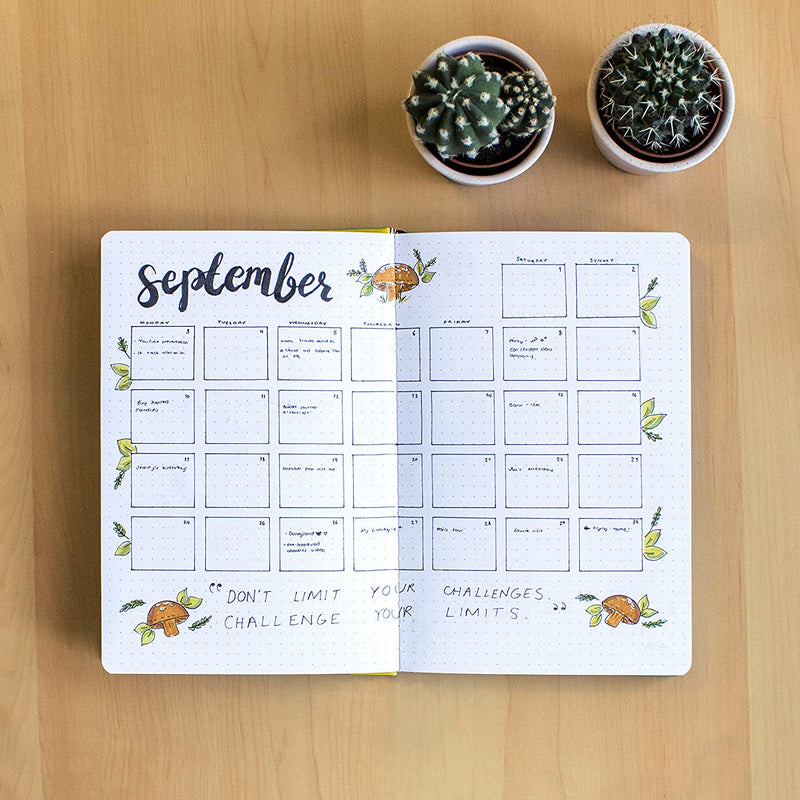 Events happening in September written inside the Sunflower A5 dotted notebook, bullet journal - Stationery Island