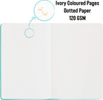 The teal A5 dotted notebook, bullet journal has ivory coloured pages and 120 gsm dotted paper - Stationery Island