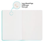 The teal A5 dotted notebook with accessories, bullet journal has ivory coloured pages with 5mm grid dotted paper - Stationery Island