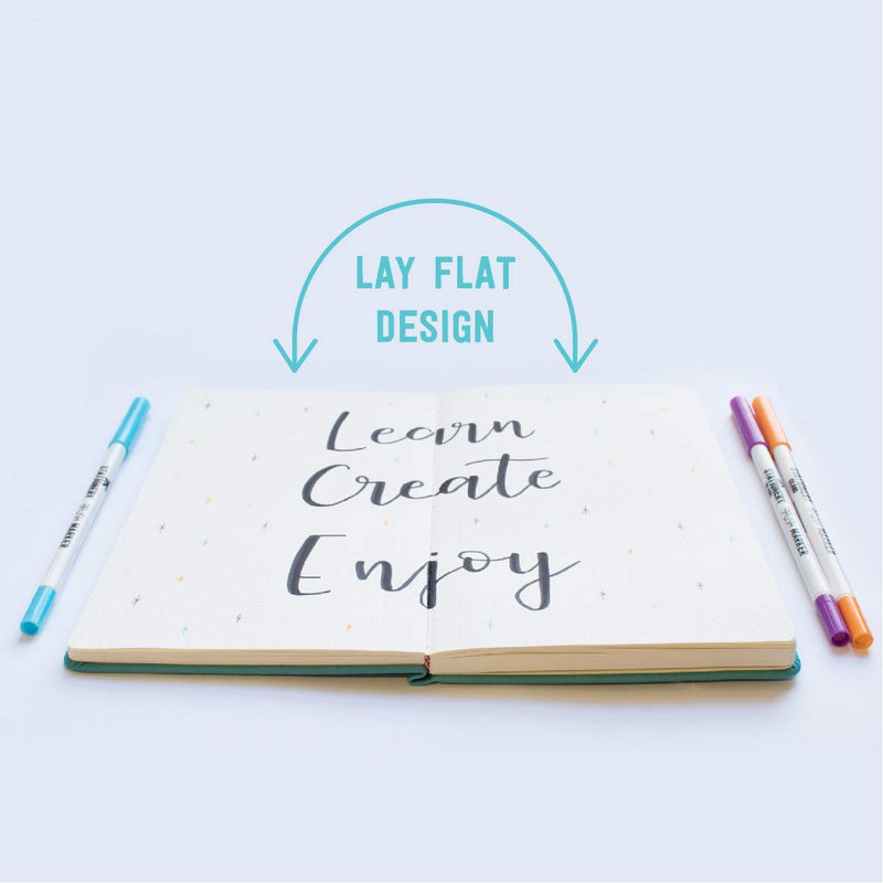 The teal A5 dotted notebook with accessories, bullet journal has a lay flat design - Stationery Island