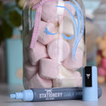 A chalk pen used to draw on a jar full of marshmallows - Stationery Island