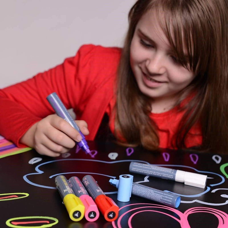 A girl drawing using the pack of 8 wet wipe W80 chalk pens that have a 8mm block nib - Stationery Island