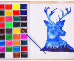 Colours from the set of 36 TBC watercolour washable paints used to paint a picture of a reindeer - Stationery Island