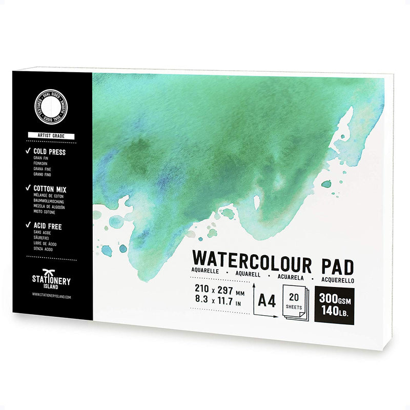 An A4 artist grade watercolour paper pad with 300gsm paper and 20 pages - Stationery Island