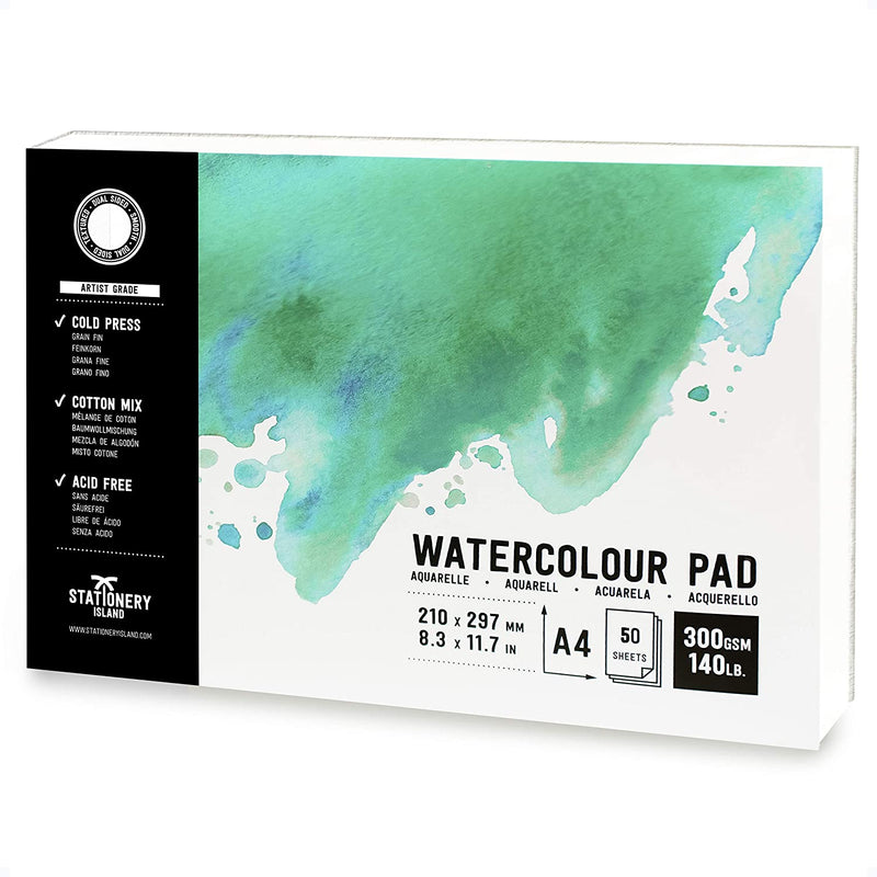 An A4 artist grade watercolour paper pad with 300gsm paper and 50 pages - Stationery Island