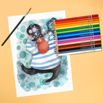 A picture of a pirate drawn using the set of 36 watercolour pencils - Stationery Island