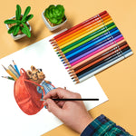 A picture of a an animal holding a stationery backpack drawn by using the set of 36 watercolour pencils - Stationery Island
