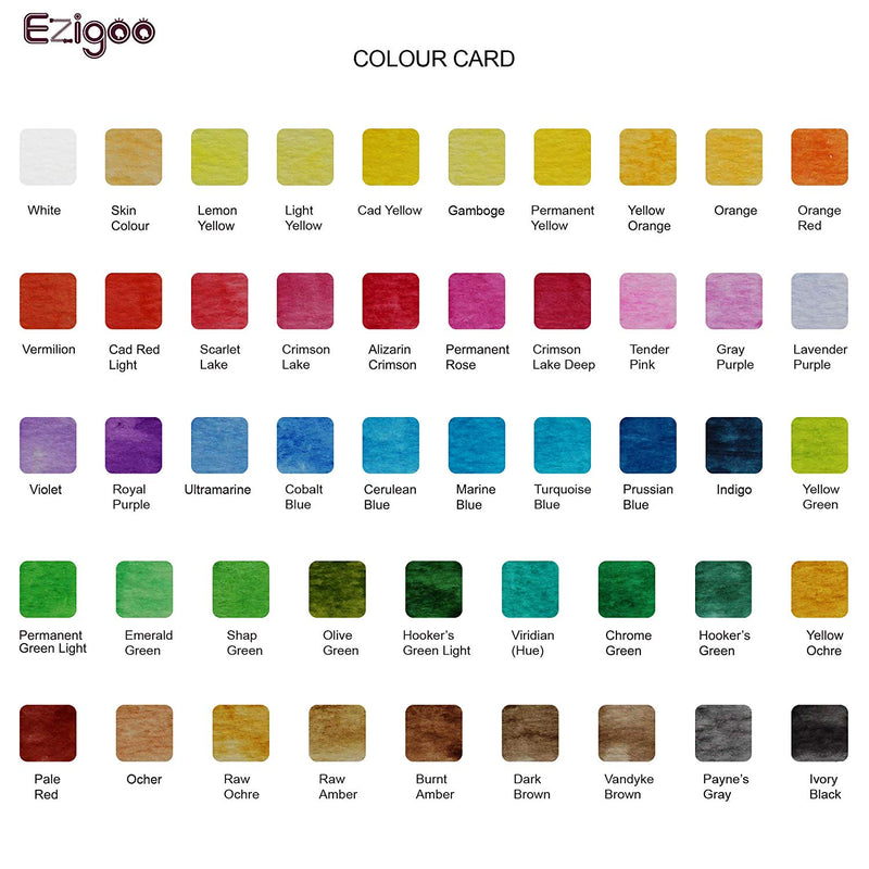 48 different colours that are inside the Ezigoo watercolour paint set that has an aqua brush - Stationery Island