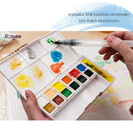 A person mixing colours on the palette lid of the Ezigoo watercolour paint set that has 12 colours and an aqua brush - Stationery Island
