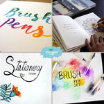 Brush pens used to write different words in different colours - Stationery Island 