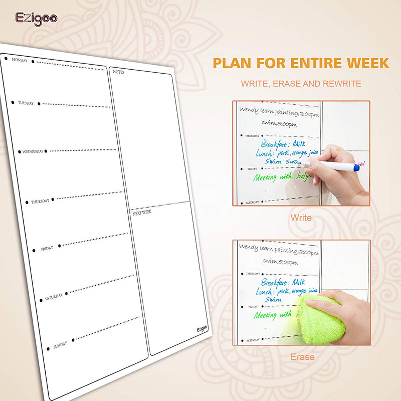 A white dry wipe 30x40cm Ezigoo magnetic weekly planner/calendar can be erased after writing on - Stationery Island