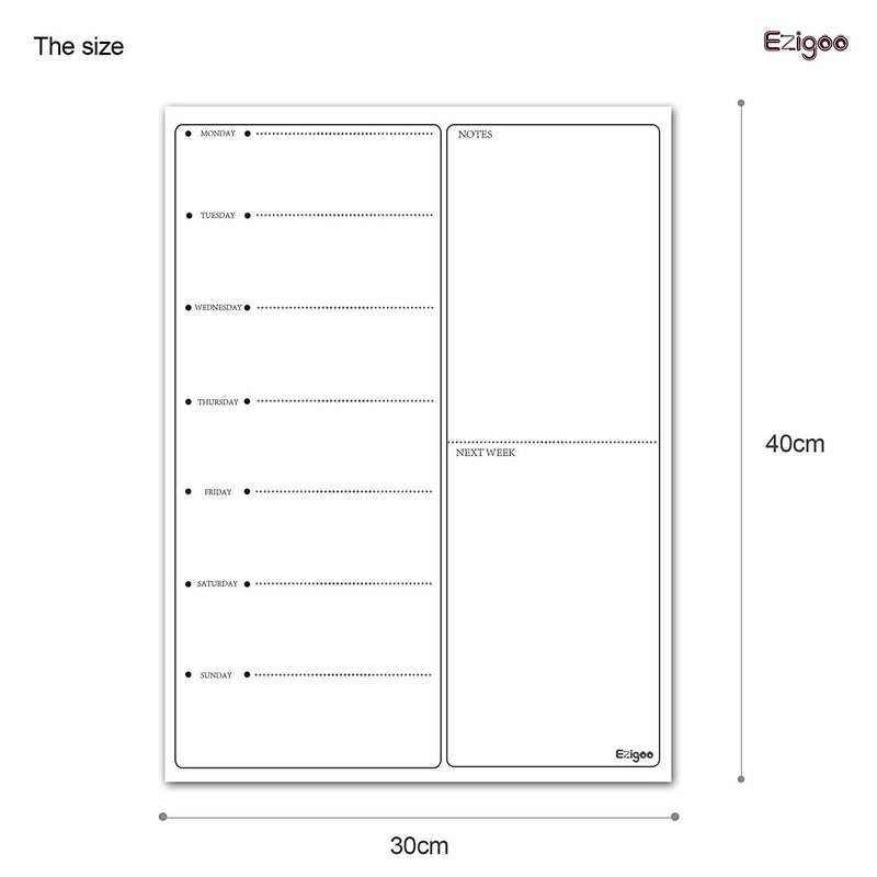 The measurements of the white dry wipe 30x40cm Ezigoo magnetic weekly planner/calendar- Stationery Island