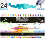 Box packaging with the 24 four season colours brush pens and aqua brush inside - Stationery Island 