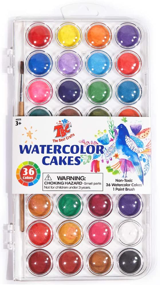 TBC watercolour cakes in 36 colours with a paint brush included - Stationery Island