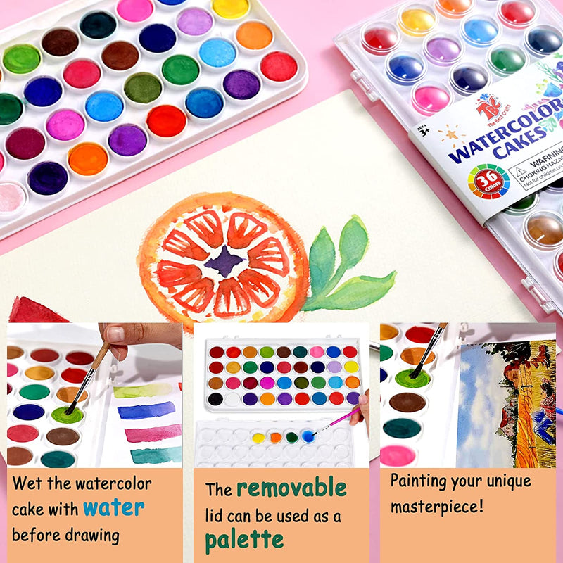 To use the watercolour cakes with 36 colours, you have to wet it using water first and then paint a picture - Stationery Island