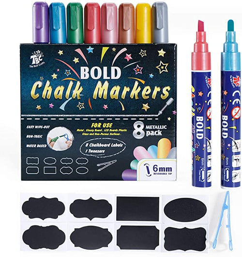 The TBC liquid chalk markers in 8 colours are included with 8 chalkboard labels and a tweezer - Stationery Island 