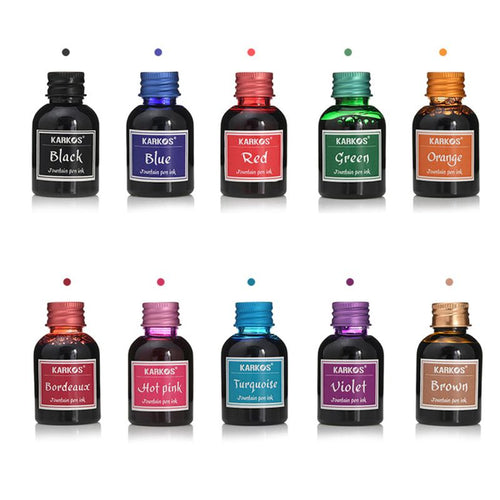 10 different colours of pure colourful 30ml pen ink bottles - Stationery Island