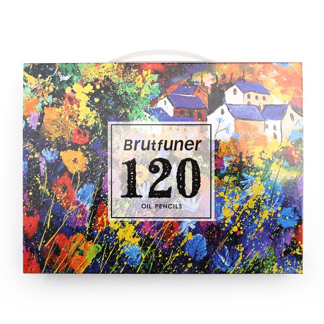 Front side of the packaging that contains 120 oil coloured pencils - Stationery Island