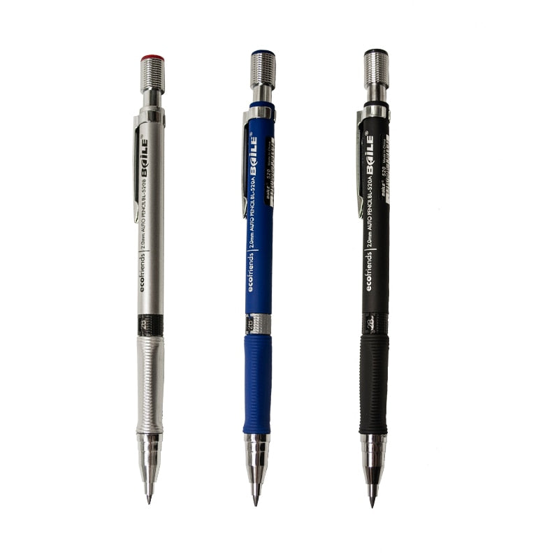 3 colours of the Baile 2.0mm 2B mechanical pencil - Stationery Island