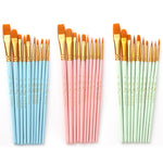 Set of 10 Dainayw assorted nylon painbrushes in the colours blue, pink and green - Stationery Island