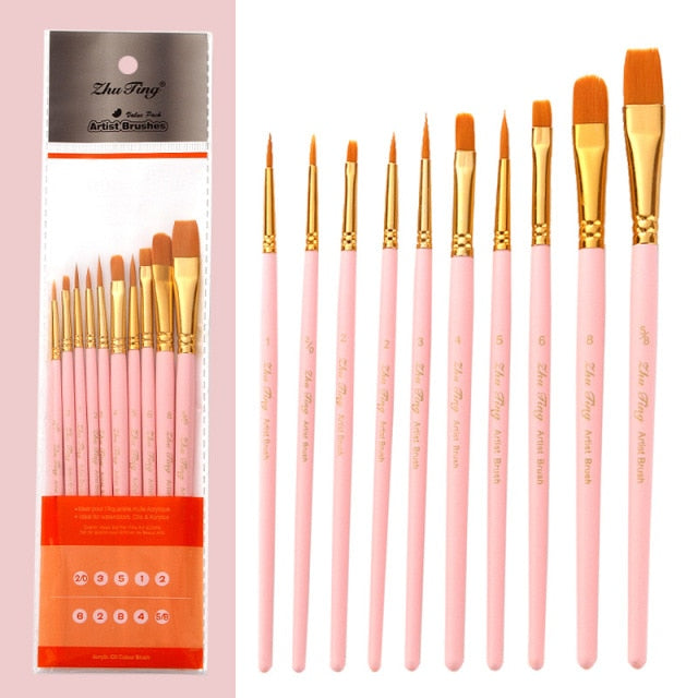 10 pink Dainayw assorted nylon painbrushes shown in their packaging - Stationery Island