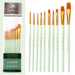 10 green Dainayw assorted nylon painbrushes shown in their packaging - Stationery Island