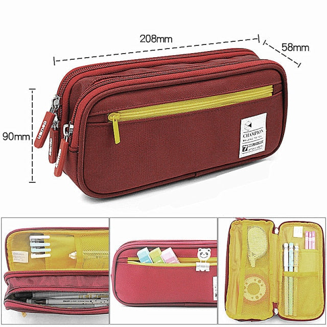 Measurements of the burgundy and yellow zipper pencil case - Stationery Island