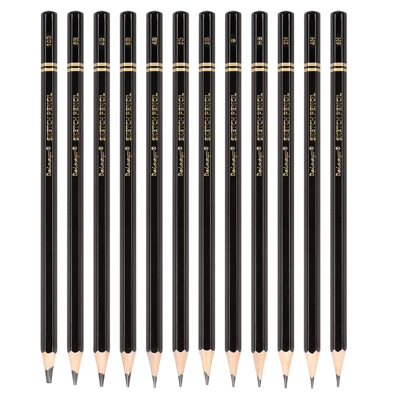 Set of 12 professional drawing sketching pencils in a row - Stationery Island