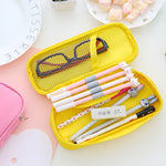 A yellow large capacity pencil case shown with pencils inside - Stationery Island