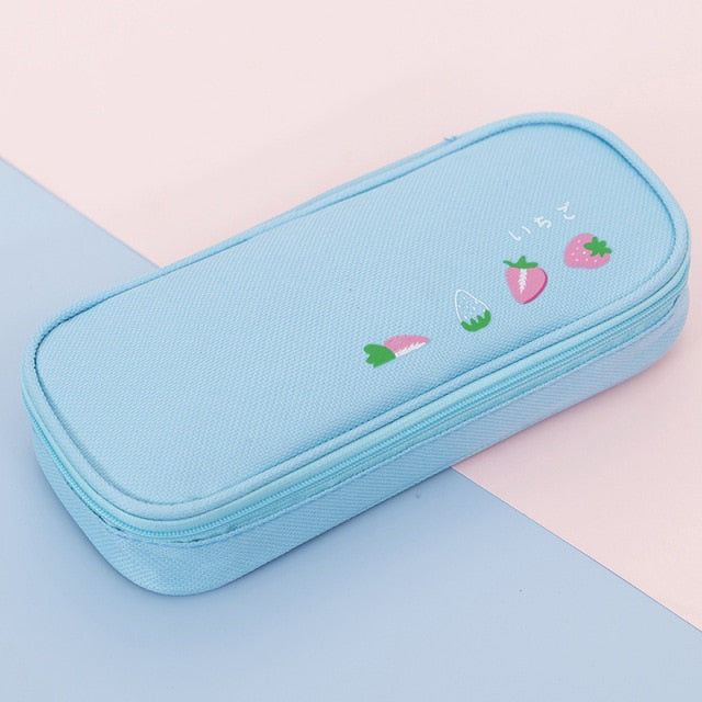 A blue strawberry large capacity pencil case - Stationery Island
