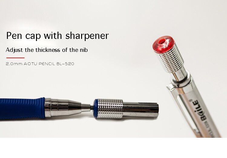 The Baile 2.0mm 2B mechanical pencil has a pen cap with a sharpener - Stationery Island