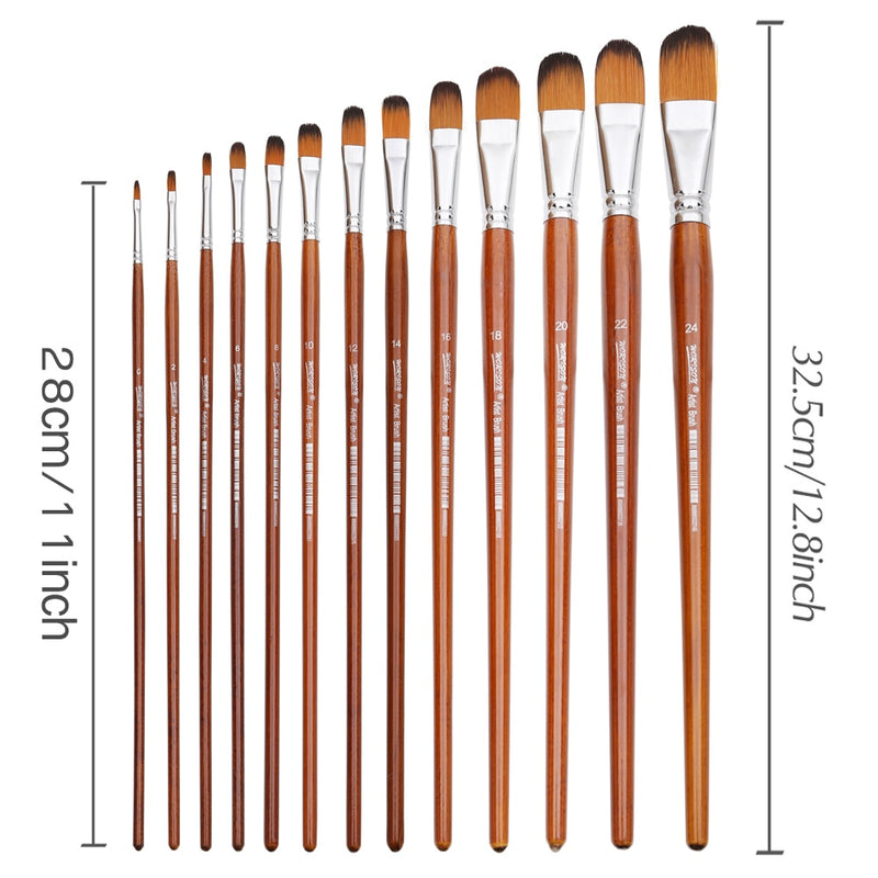 Measurements of the Dainayw filbert nylon brushes ranging depending on the brush size - Stationery Island 