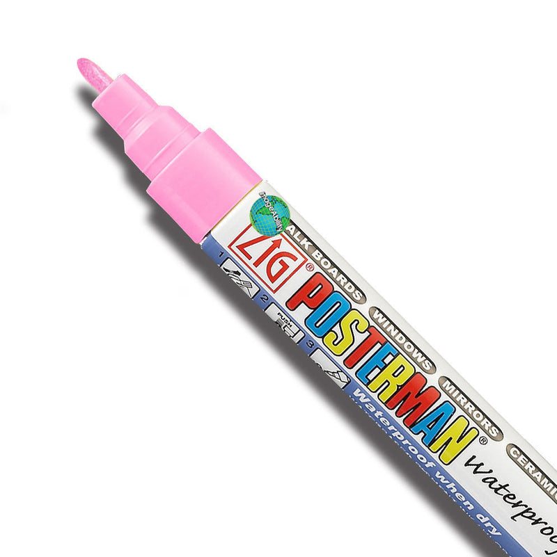 Light pink Kuretake ZIG Posterman waterproof chalk pen with a 1mm fine nib - Stationery Island