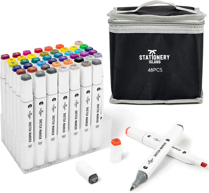 Assorted Colours Sketch Markers & Soft Carry Case - Set of 48