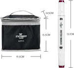 Measurements of the assorted colours sketch markers and a soft carry case - Stationery Island